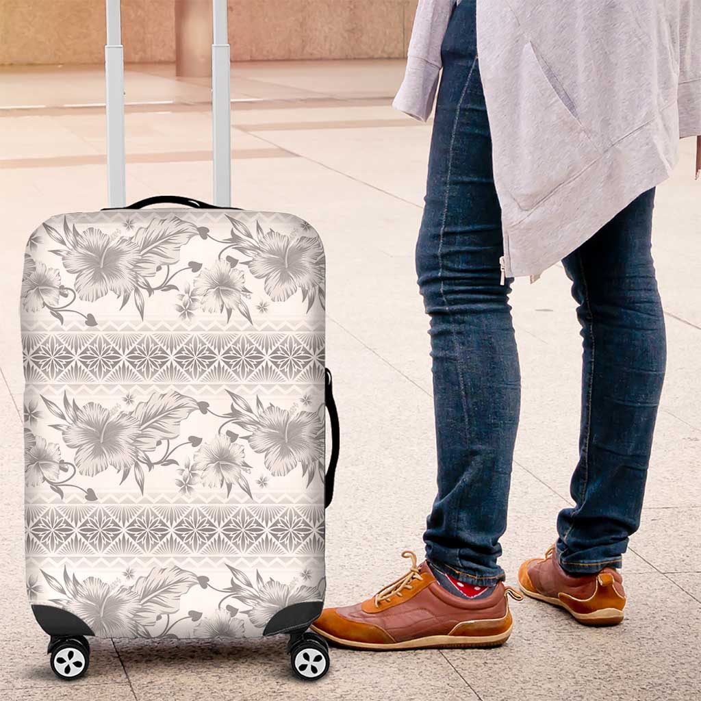 Samoa White Sunday Luggage Cover Samoan Tapa White Hibiscus LT05 White - Polynesian Pride