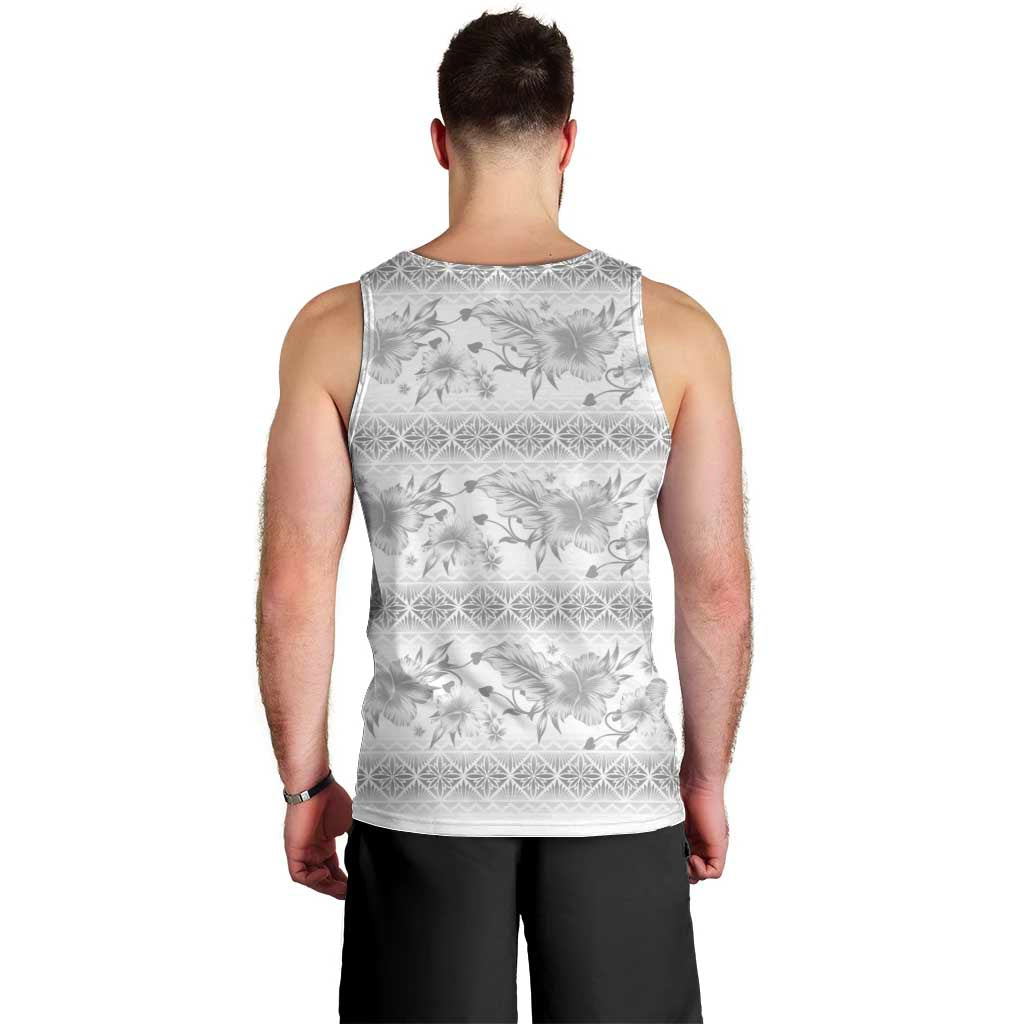 Samoa White Sunday Men Tank Top Samoan Tapa White Hibiscus - Polynesian Pride