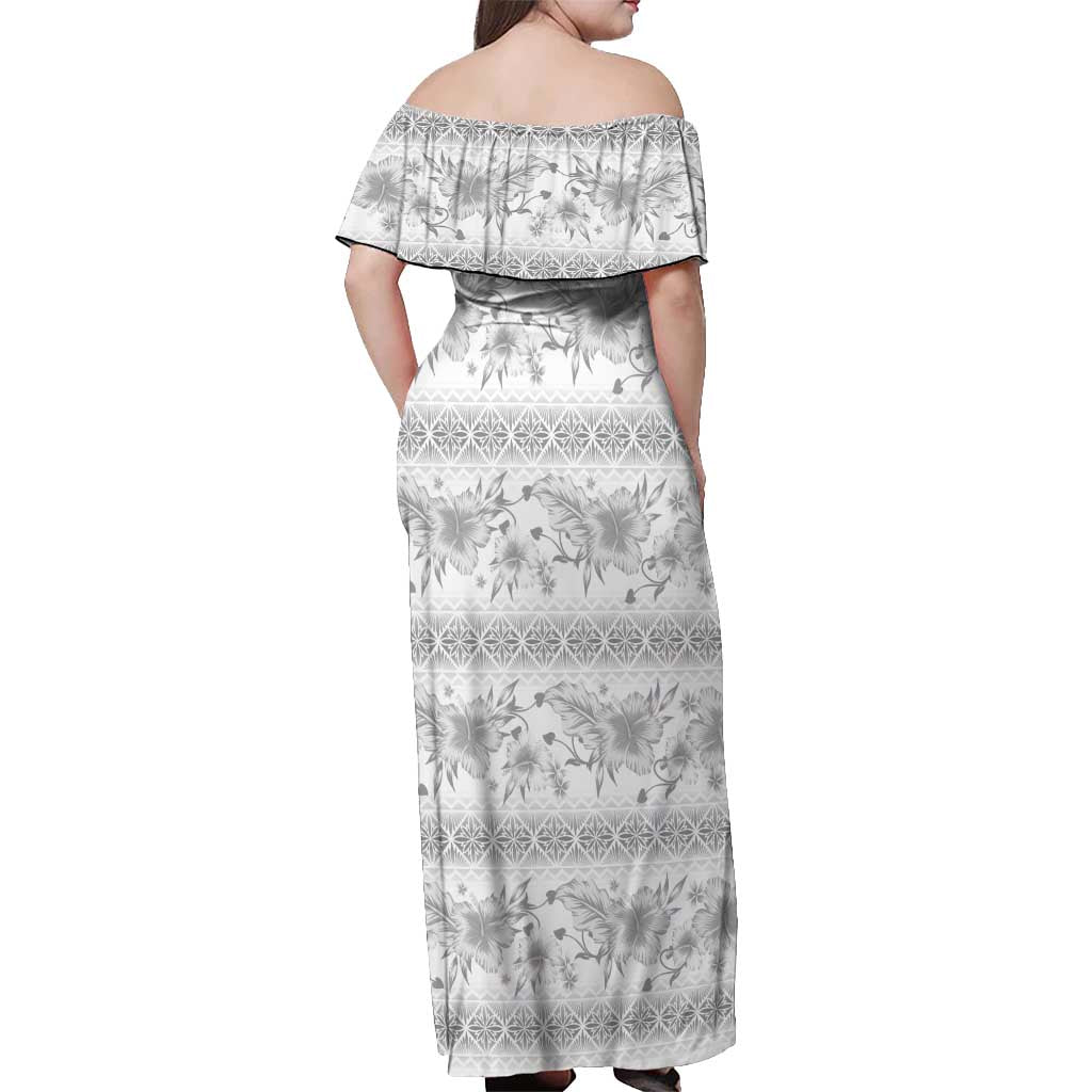 Samoa White Sunday Off Shoulder Maxi Dress Samoan Tapa White Hibiscus - Polynesian Pride