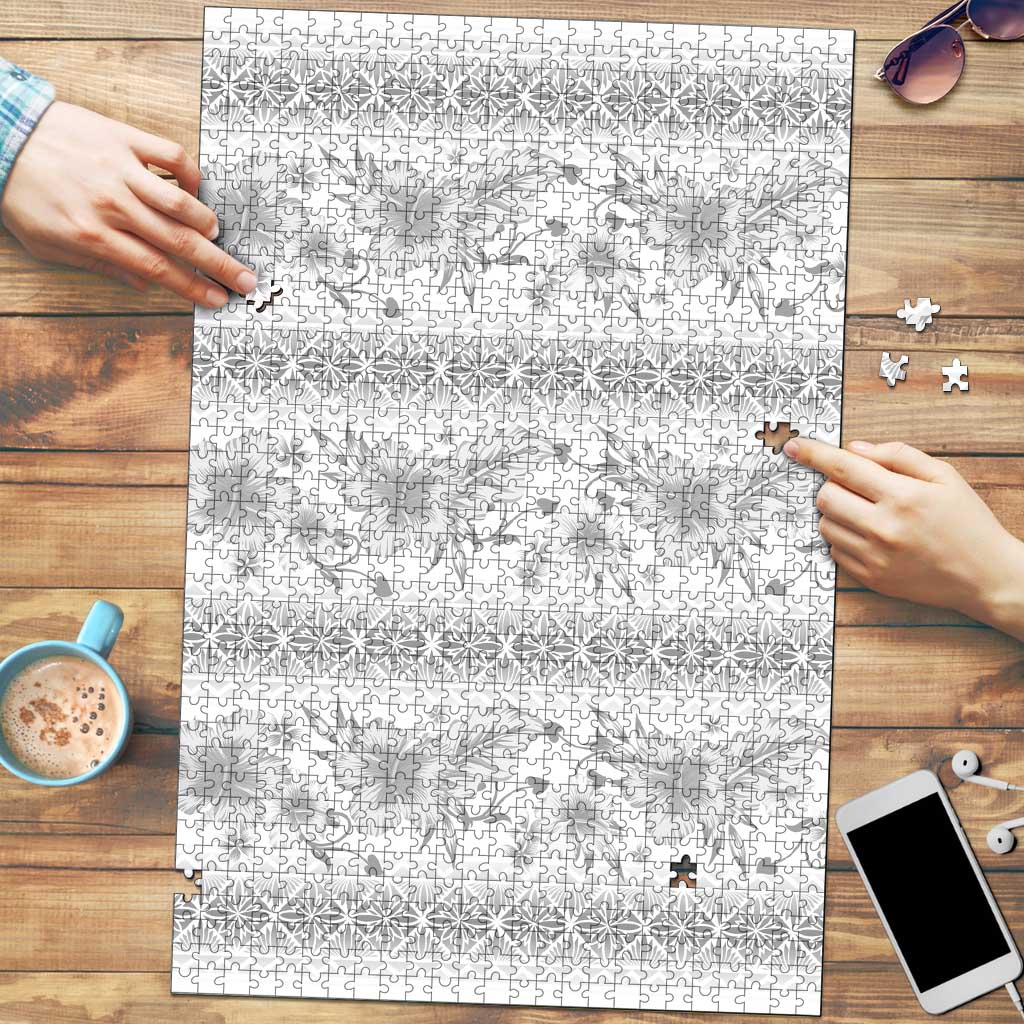 Samoa White Sunday Puzzle Samoan Tapa White Hibiscus - Polynesian Pride