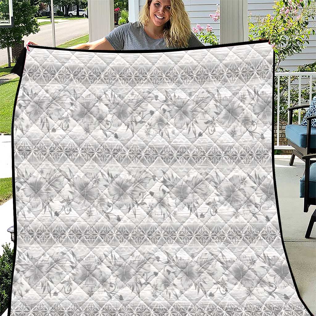 Samoa White Sunday Quilt Samoan Tapa White Hibiscus LT05 White - Polynesian Pride
