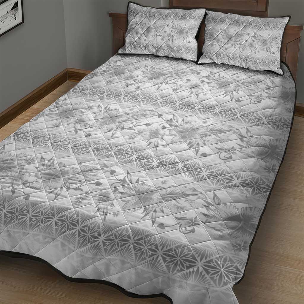 Samoa White Sunday Quilt Bed Set Samoan Tapa White Hibiscus - Polynesian Pride
