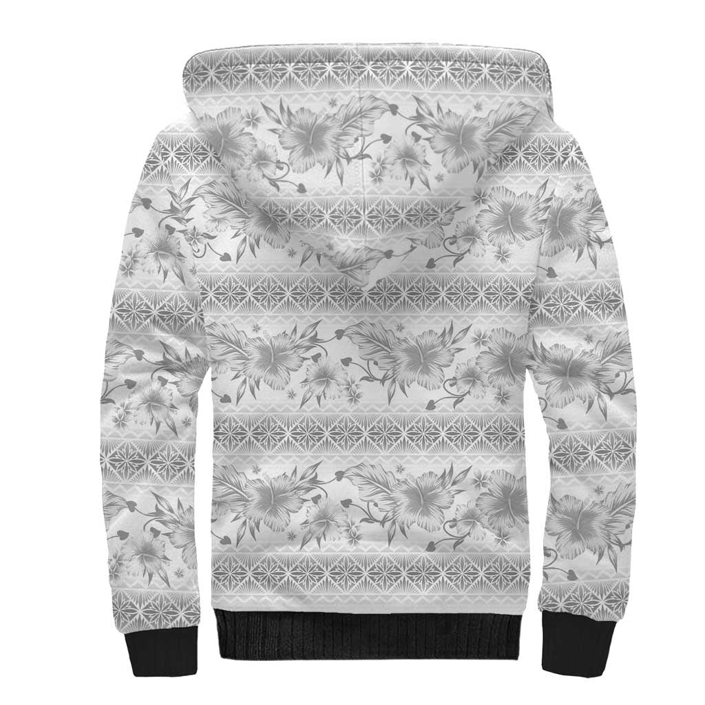 Samoa White Sunday Sherpa Hoodie Samoan Tapa White Hibiscus - Polynesian Pride