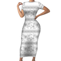 Samoa White Sunday Short Sleeve Bodycon Dress Samoan Tapa White Hibiscus - Polynesian Pride