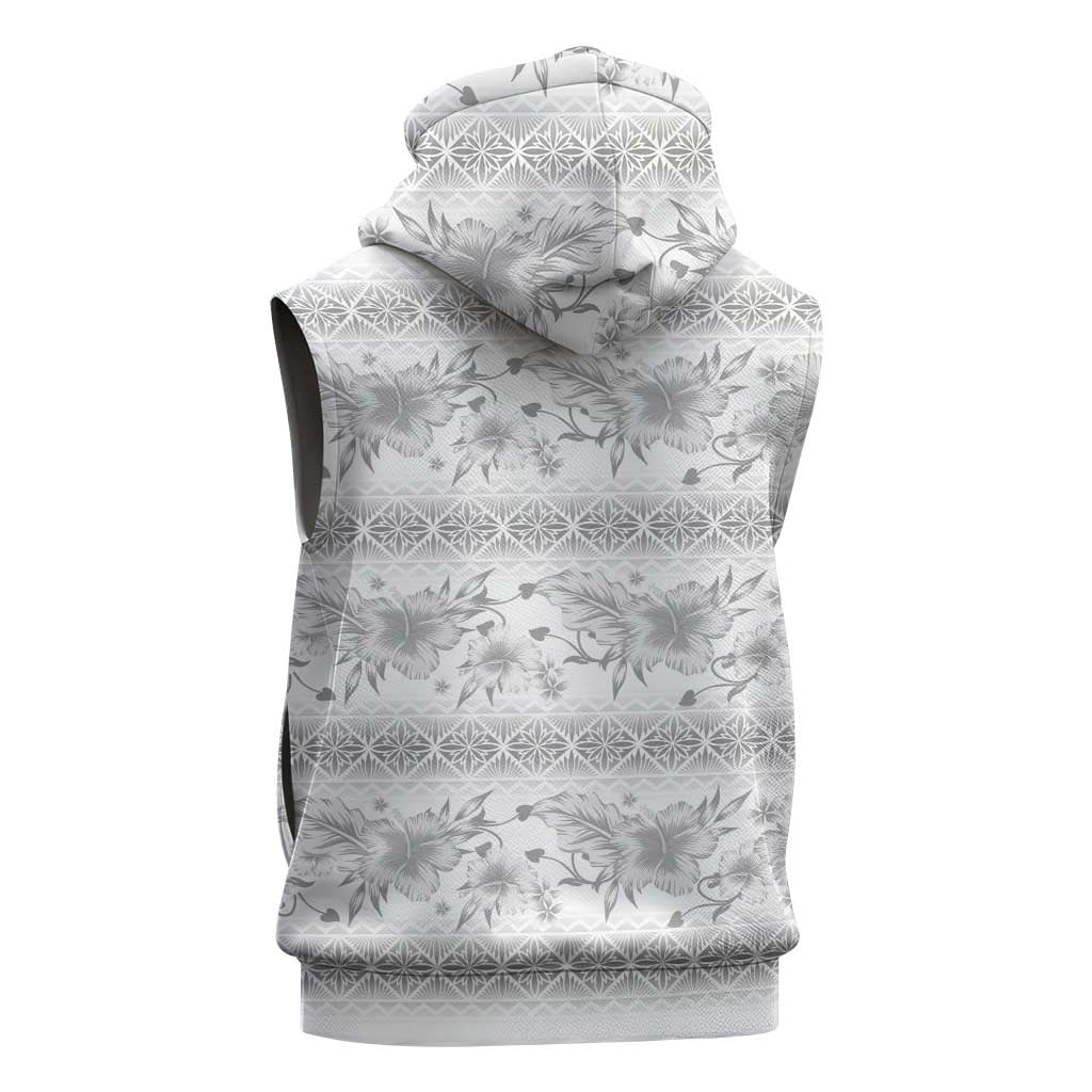 Samoa White Sunday Sleeveless Zip Hoodie Samoan Tapa White Hibiscus - Polynesian Pride