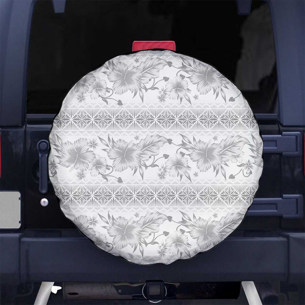 Samoa White Sunday Spare Tire Cover Samoan Tapa White Hibiscus - Polynesian Pride
