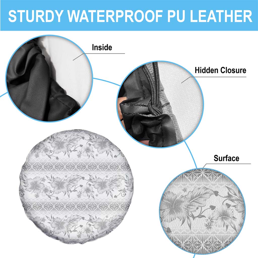 Samoa White Sunday Spare Tire Cover Samoan Tapa White Hibiscus - Polynesian Pride