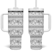 Samoa White Sunday Tumbler With Handle Samoan Tapa White Hibiscus - Polynesian Pride