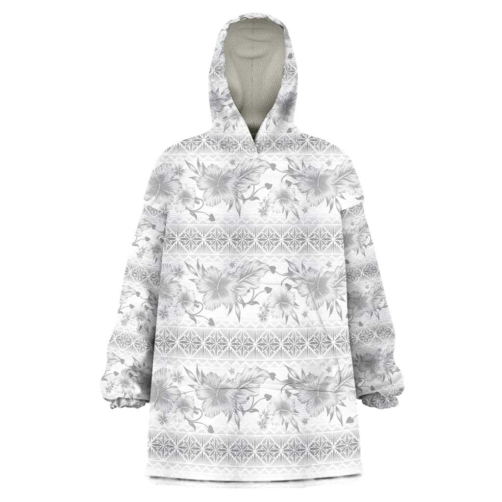 Samoa White Sunday Wearable Blanket Hoodie Samoan Tapa White Hibiscus LT05 One Size White - Polynesian Pride
