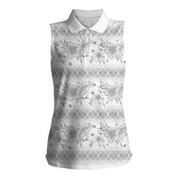 Samoa White Sunday Women Sleeveless Polo Shirt Samoan Tapa White Hibiscus - Polynesian Pride