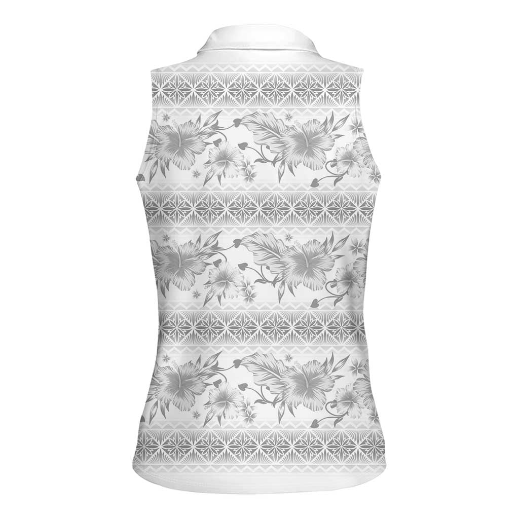 Samoa White Sunday Women Sleeveless Polo Shirt Samoan Tapa White Hibiscus - Polynesian Pride