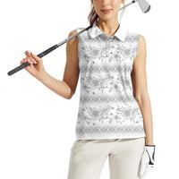 Samoa White Sunday Women Sleeveless Polo Shirt Samoan Tapa White Hibiscus - Polynesian Pride