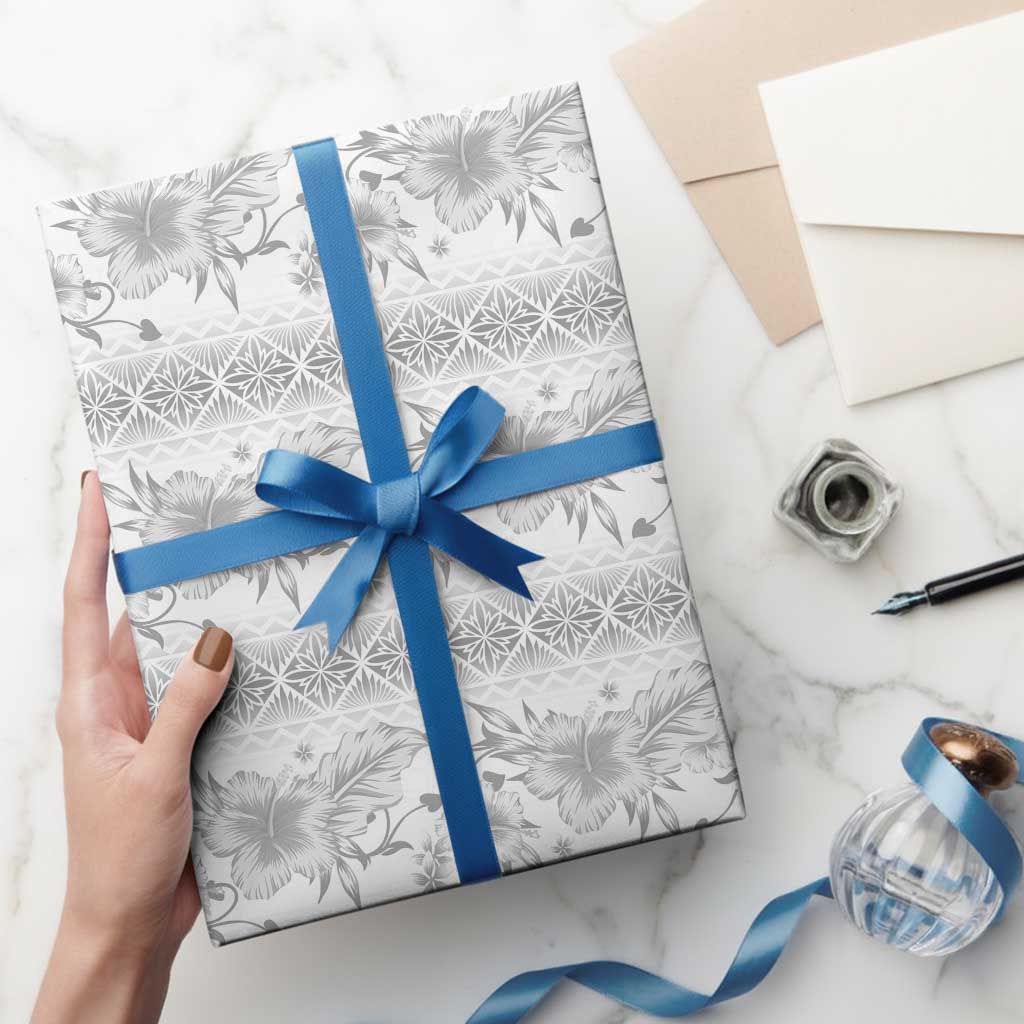 Samoa White Sunday Wrapping Paper Samoan Tapa White Hibiscus - Polynesian Pride