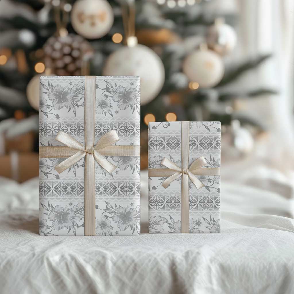 Samoa White Sunday Wrapping Paper Samoan Tapa White Hibiscus - Polynesian Pride