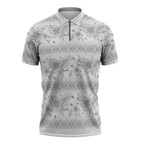 Samoa White Sunday Zipper Polo Shirt Samoan Tapa White Hibiscus - Polynesian Pride