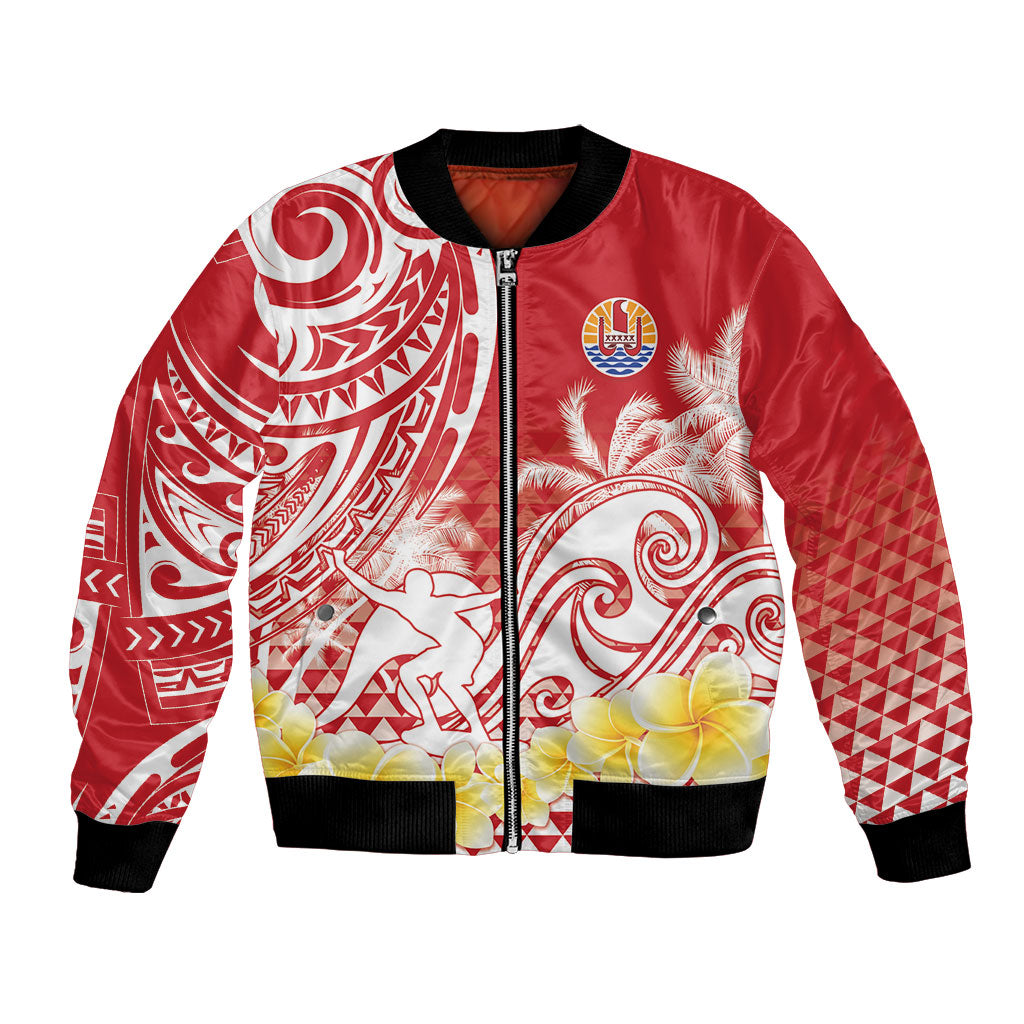 Personalised Tahiti Surfing Bomber Jacket Polynesian Style LT05 Unisex Red - Polynesian Pride