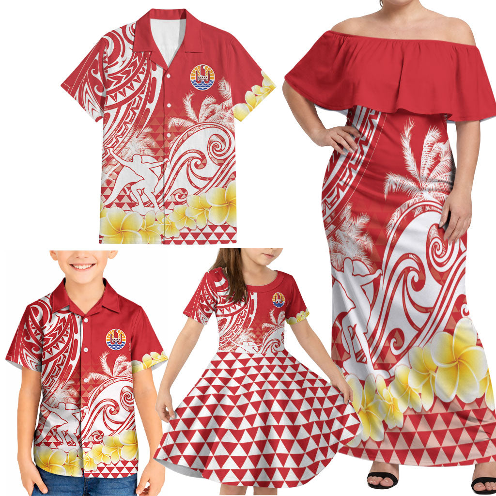 Personalised Tahiti Surfing Family Matching Off Shoulder Maxi Dress and Hawaiian Shirt Polynesian Style LT05 - Polynesian Pride