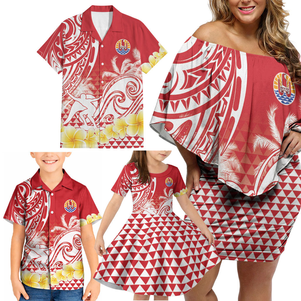 Personalised Tahiti Surfing Family Matching Off Shoulder Short Dress and Hawaiian Shirt Polynesian Style LT05 - Polynesian Pride
