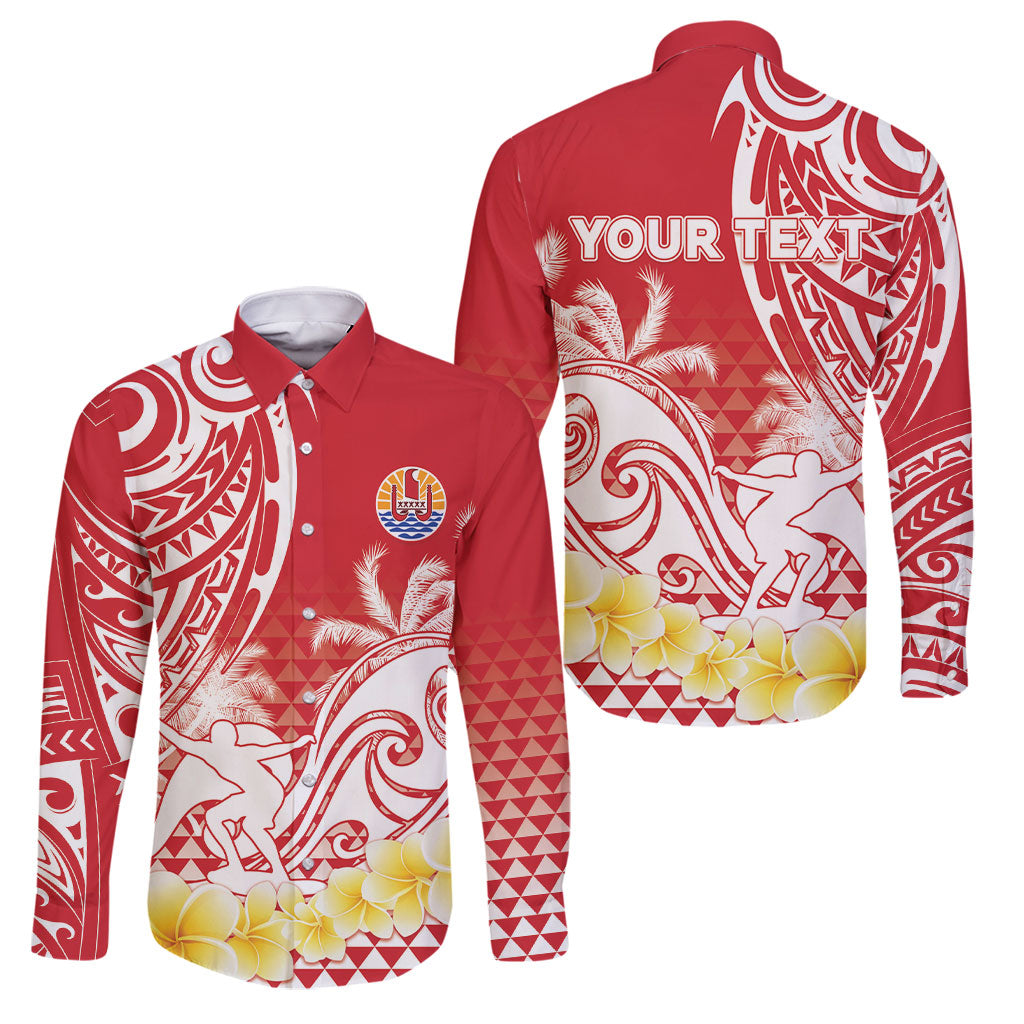 Personalised Tahiti Surfing Family Matching Tank Maxi Dress and Hawaiian Shirt Polynesian Style LT05 Dad's Shirt - Long Sleeve Red - Polynesian Pride