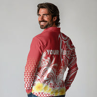 Personalised Tahiti Surfing Long Sleeve Polo Shirt Polynesian Style LT05 - Polynesian Pride