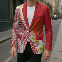 Tahiti Plumeria Tribal Pattern Blazer Wave Style Red LT05 - Polynesian Pride