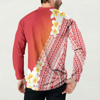 Tahiti Plumeria Tribal Pattern Button Sweatshirt Wave Style Red LT05 - Polynesian Pride