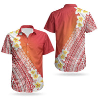 Tahiti Plumeria Tribal Pattern Couples Matching Tank Maxi Dress and Hawaiian Shirt Wave Style Red LT05 - Polynesian Pride