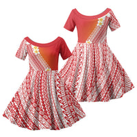 Tahiti Plumeria Tribal Pattern Family Matching Tank Maxi Dress and Hawaiian Shirt Wave Style Red LT05 Daughter's Dress Red - Polynesian Pride