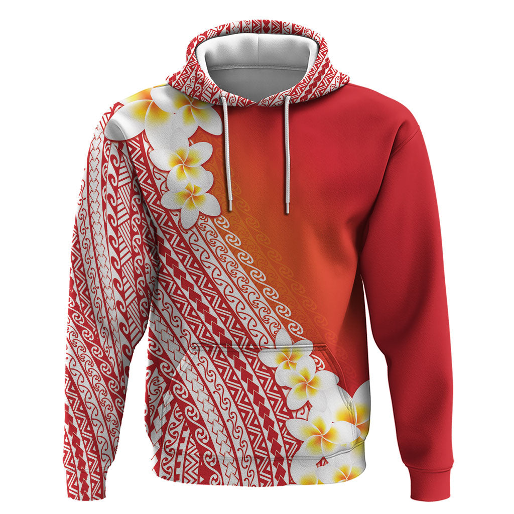 Tahiti Plumeria Tribal Pattern Hoodie Wave Style Red