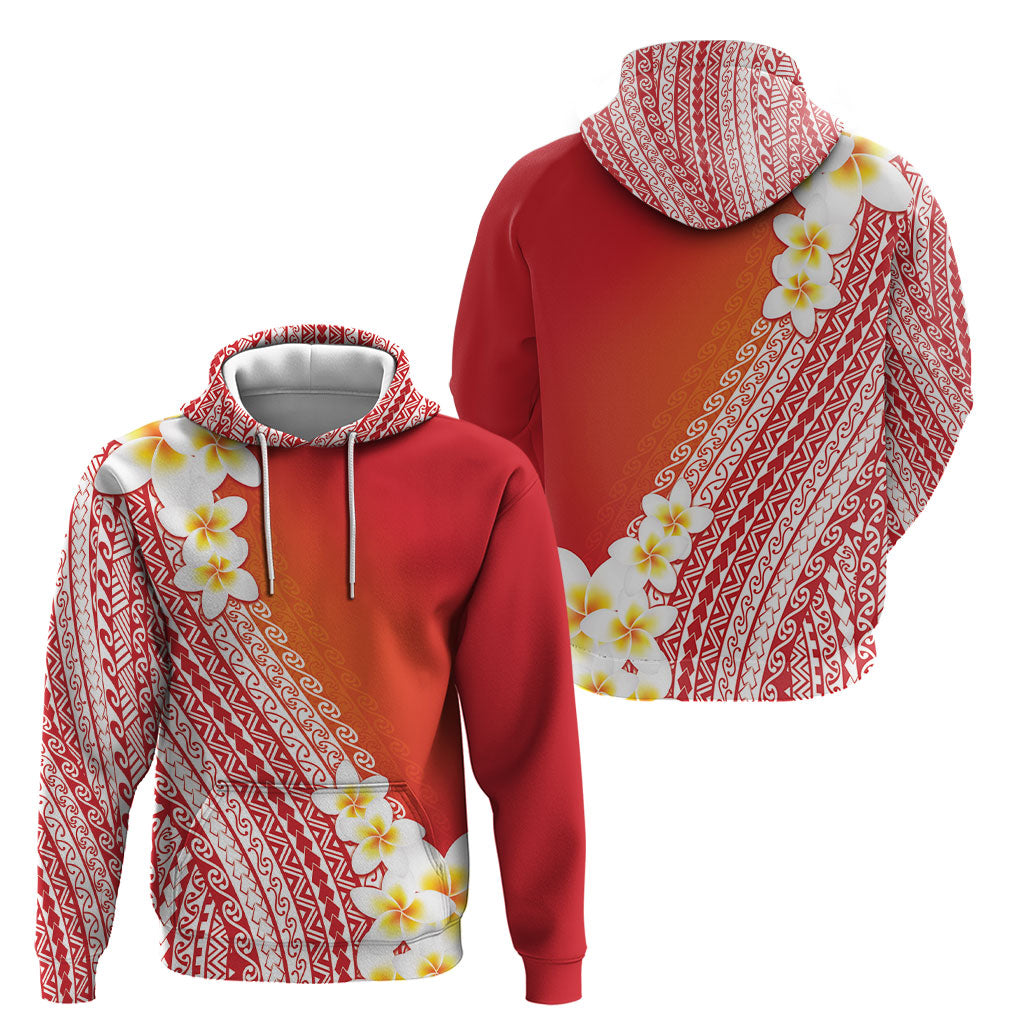 Tahiti Plumeria Tribal Pattern Hoodie Wave Style Red