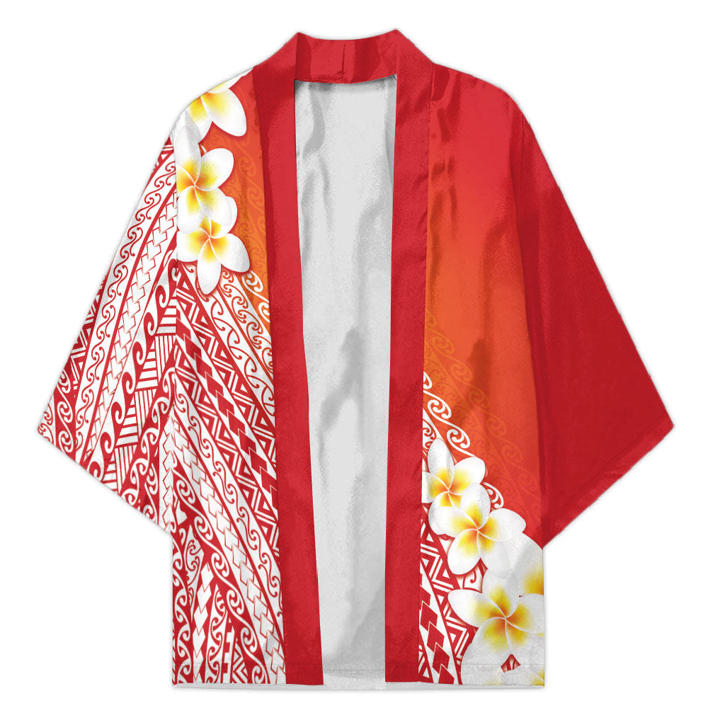 Tahiti Plumeria Tribal Pattern Kimono Wave Style Red LT05 Unisex Red - Polynesian Pride