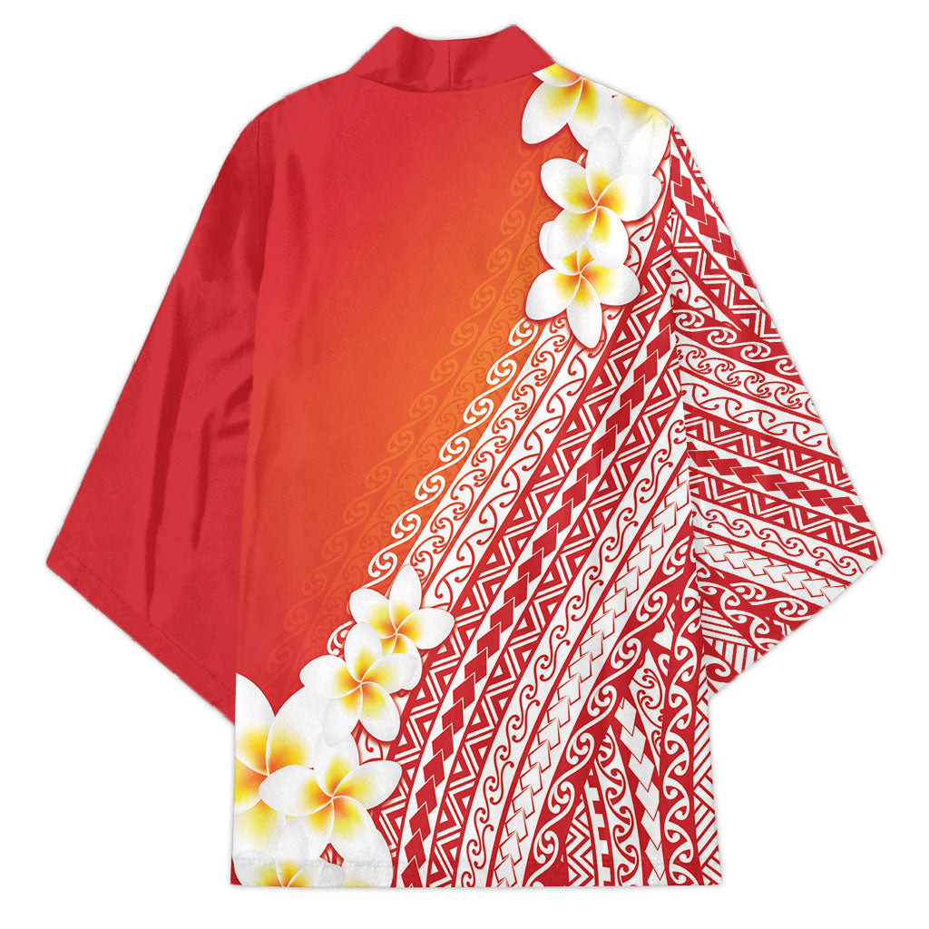 Tahiti Plumeria Tribal Pattern Kimono Wave Style Red LT05 - Polynesian Pride
