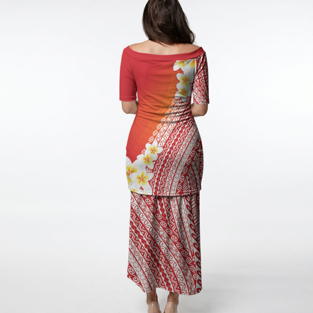 Tahiti Plumeria Tribal Pattern Puletasi Wave Style Red LT05 - Polynesian Pride