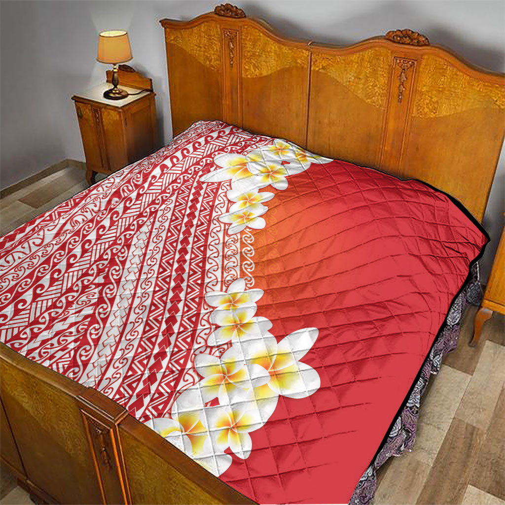 Tahiti Plumeria Tribal Pattern Quilt Wave Style Red LT05 - Polynesian Pride