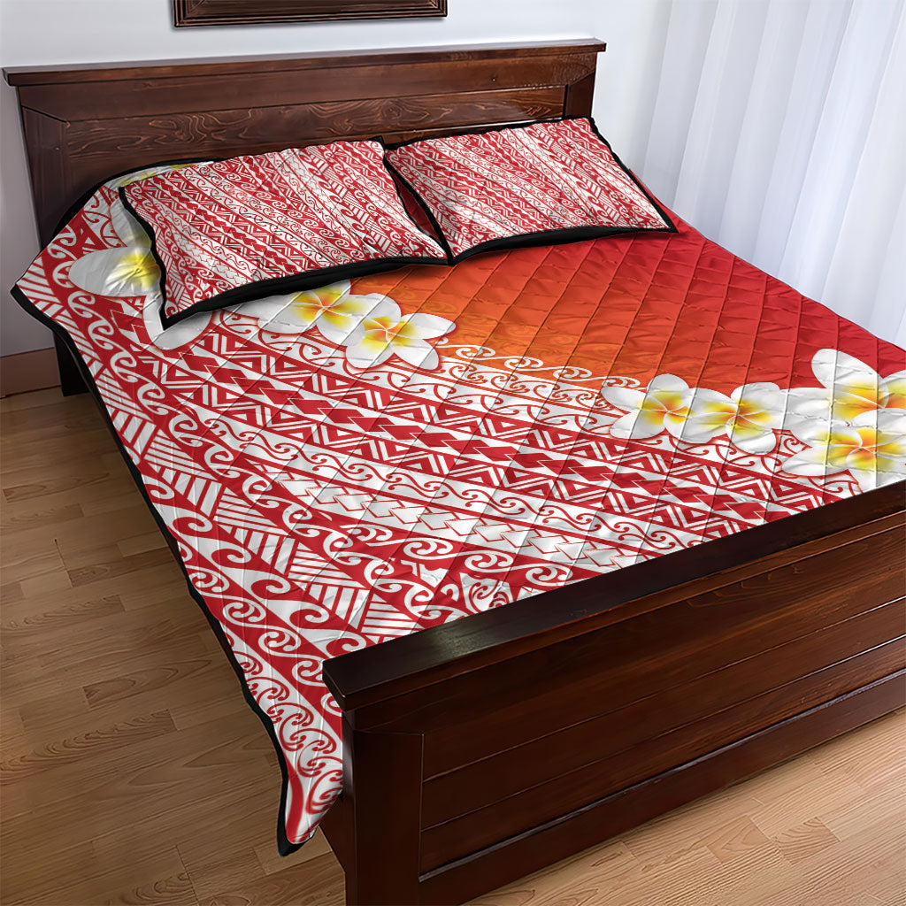 Tahiti Plumeria Tribal Pattern Quilt Bed Set Wave Style Red LT05 - Polynesian Pride