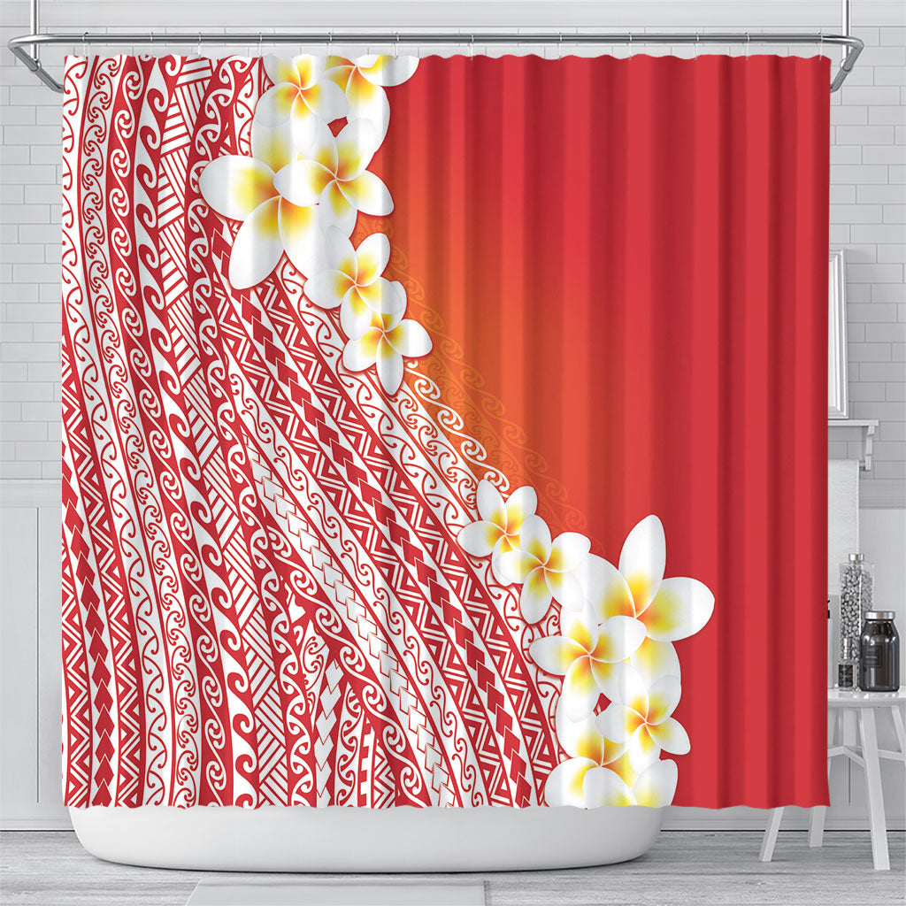 Tahiti Plumeria Tribal Pattern Shower Curtain Wave Style Red LT05 - Polynesian Pride