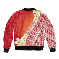 Tahiti Plumeria Tribal Pattern Sleeve Zip Bomber Jacket Wave Style Red LT05 - Polynesian Pride