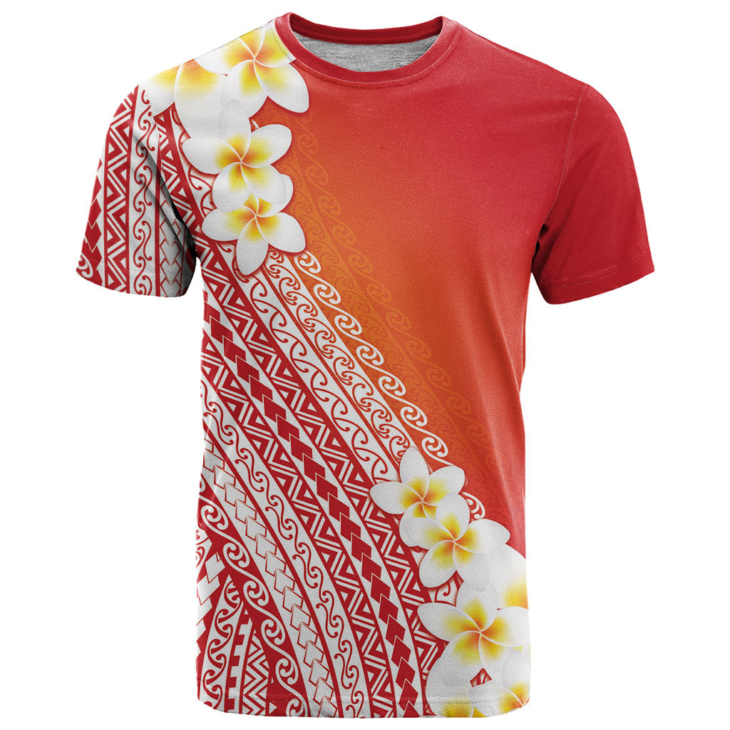 Tahiti Plumeria Tribal Pattern T Shirt Wave Style Red
