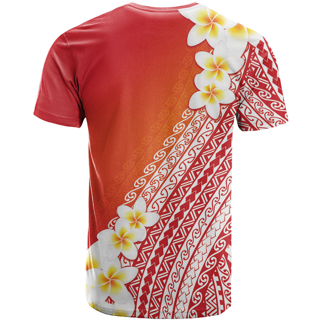 Tahiti Plumeria Tribal Pattern T Shirt Wave Style Red