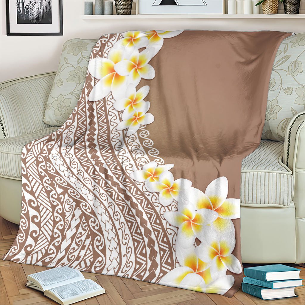 Tahiti Plumeria Tribal Pattern Blanket Wave Style Brown LT05 - Polynesian Pride