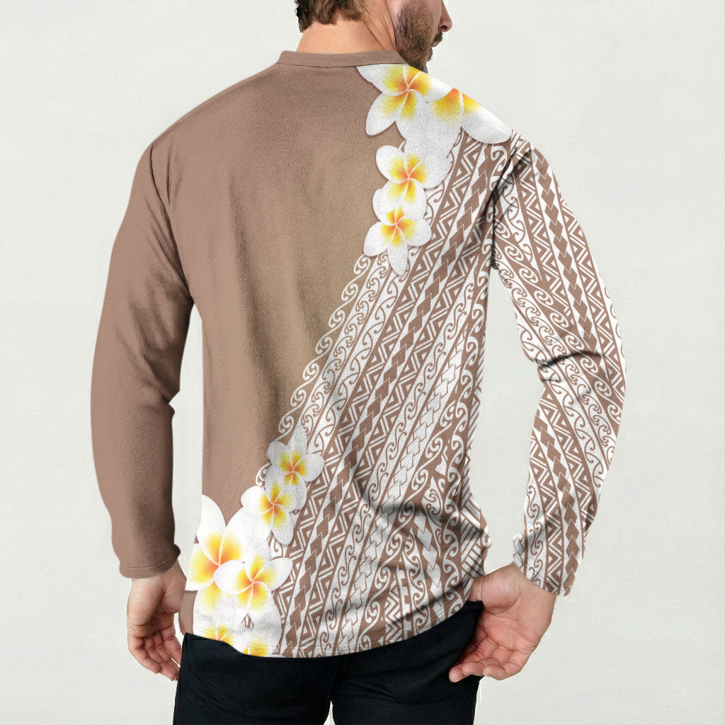 Tahiti Plumeria Tribal Pattern Button Sweatshirt Wave Style Brown LT05 - Polynesian Pride