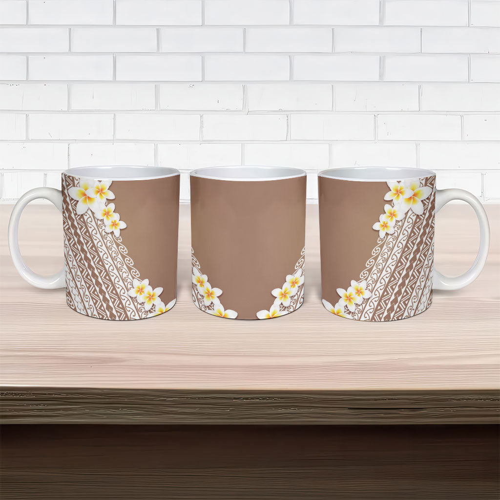 Tahiti Plumeria Tribal Pattern Ceramic Mug Wave Style Brown LT05 - Polynesian Pride