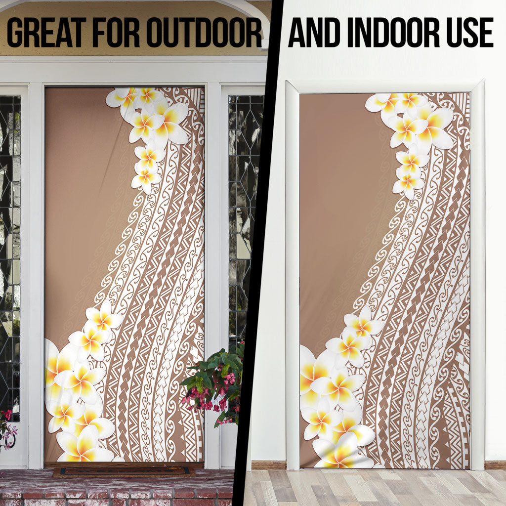 Tahiti Plumeria Tribal Pattern Door Cover Wave Style Brown LT05 - Polynesian Pride