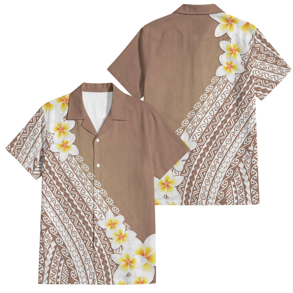 Tahiti Plumeria Tribal Pattern Family Matching Mermaid Dress and Hawaiian Shirt Wave Style Brown LT05 Dad's Shirt - Short Sleeve Brown - Polynesian Pride