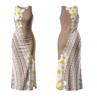 Tahiti Plumeria Tribal Pattern Family Matching Tank Maxi Dress and Hawaiian Shirt Wave Style Brown LT05 Mom's Dress Brown - Polynesian Pride
