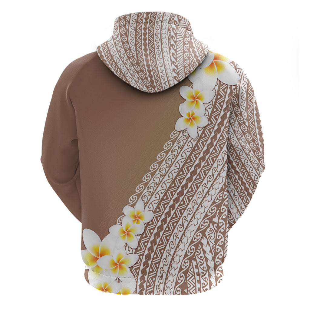Tahiti Plumeria Tribal Pattern Hoodie Wave Style Brown