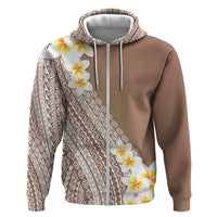Tahiti Plumeria Tribal Pattern Hoodie Wave Style Brown