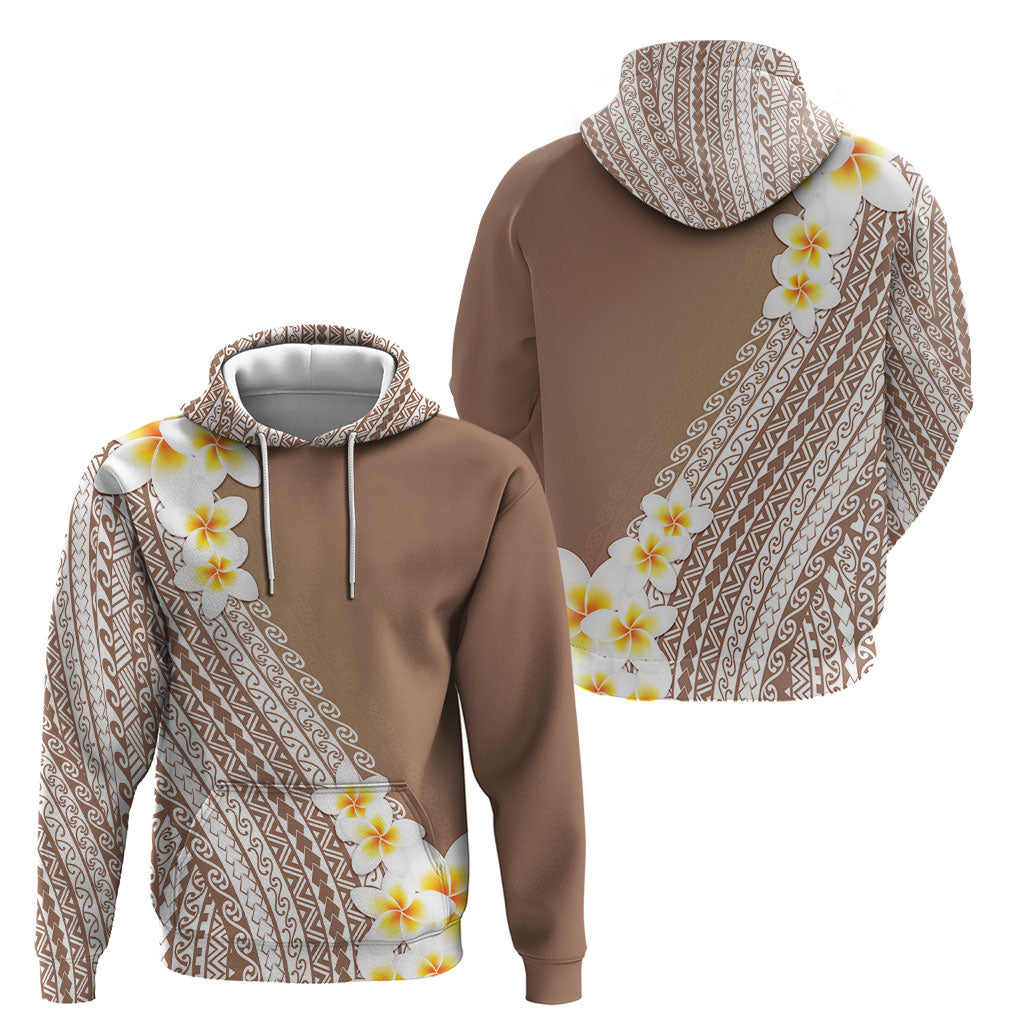 Tahiti Plumeria Tribal Pattern Hoodie Wave Style Brown