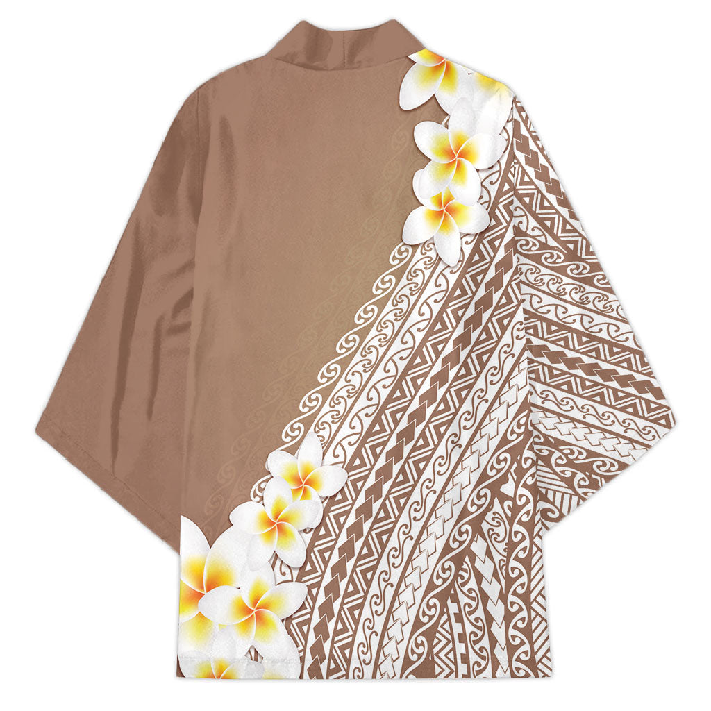 Tahiti Plumeria Tribal Pattern Kimono Wave Style Brown LT05 - Polynesian Pride