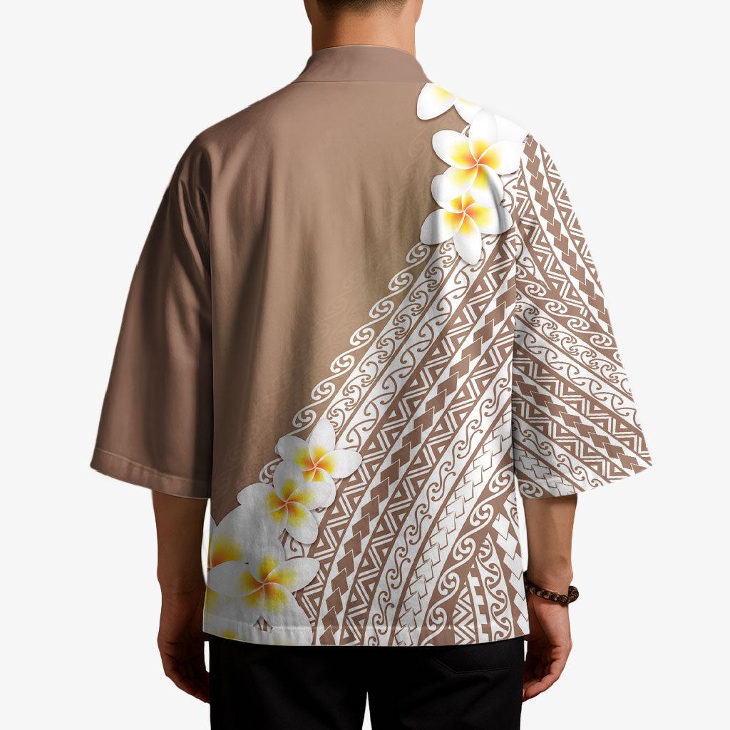 Tahiti Plumeria Tribal Pattern Kimono Wave Style Brown LT05 - Polynesian Pride